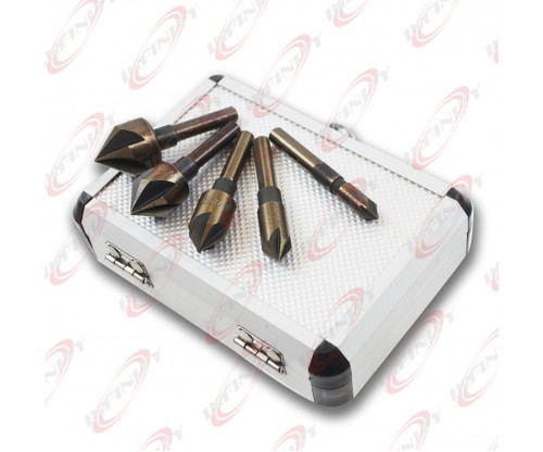  5pc Cobalt Coated Industrial Countersink Bit Set w/ Aluminum Case